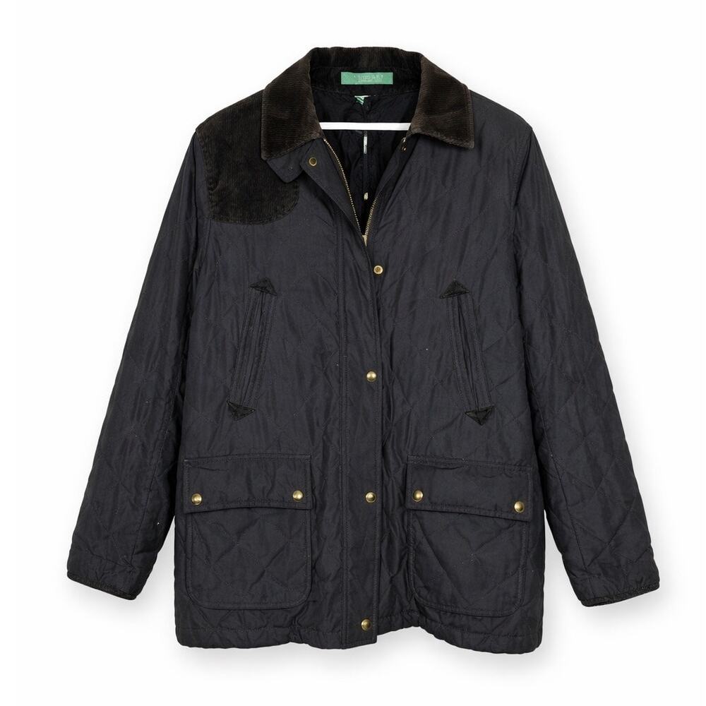 Lauren Ralph Lauren Quilted Jacket with Corduroy Collar – Black – Size XL